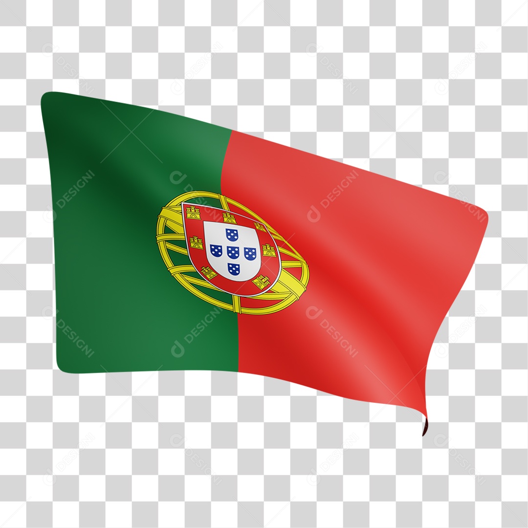 Elemento 3D Bandeira  Portugal para Composição PNG Transparente