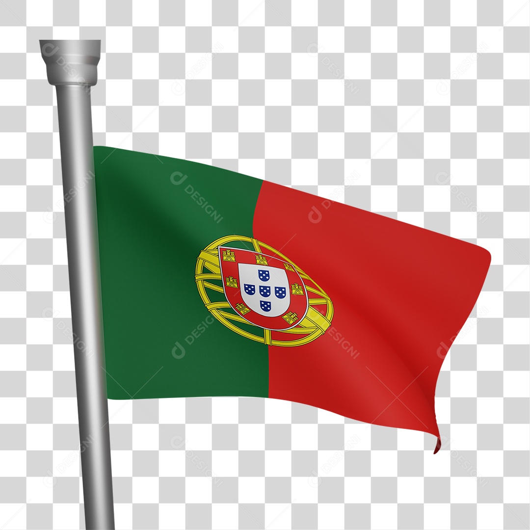 Elemento 3D Bandeira  Portugal para Composição PNG Transparente