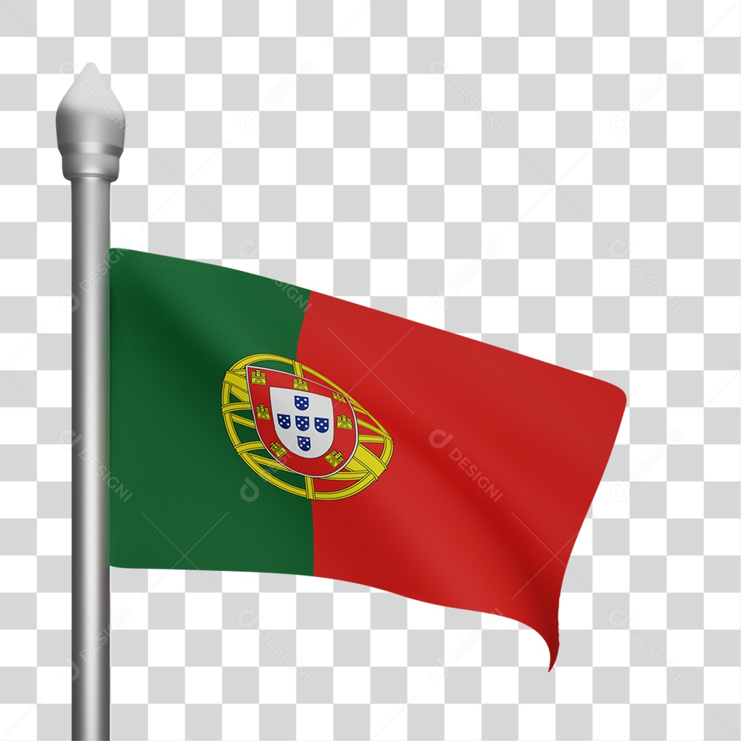 Elemento 3D Bandeira  Portugal para Composição PNG Transparente