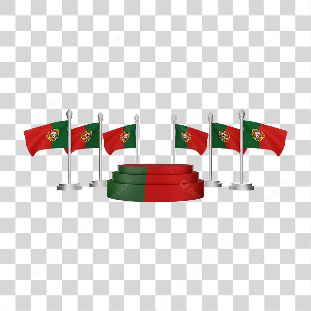 Elemento 3D Bandeira  Portugal para Composição PNG Transparente