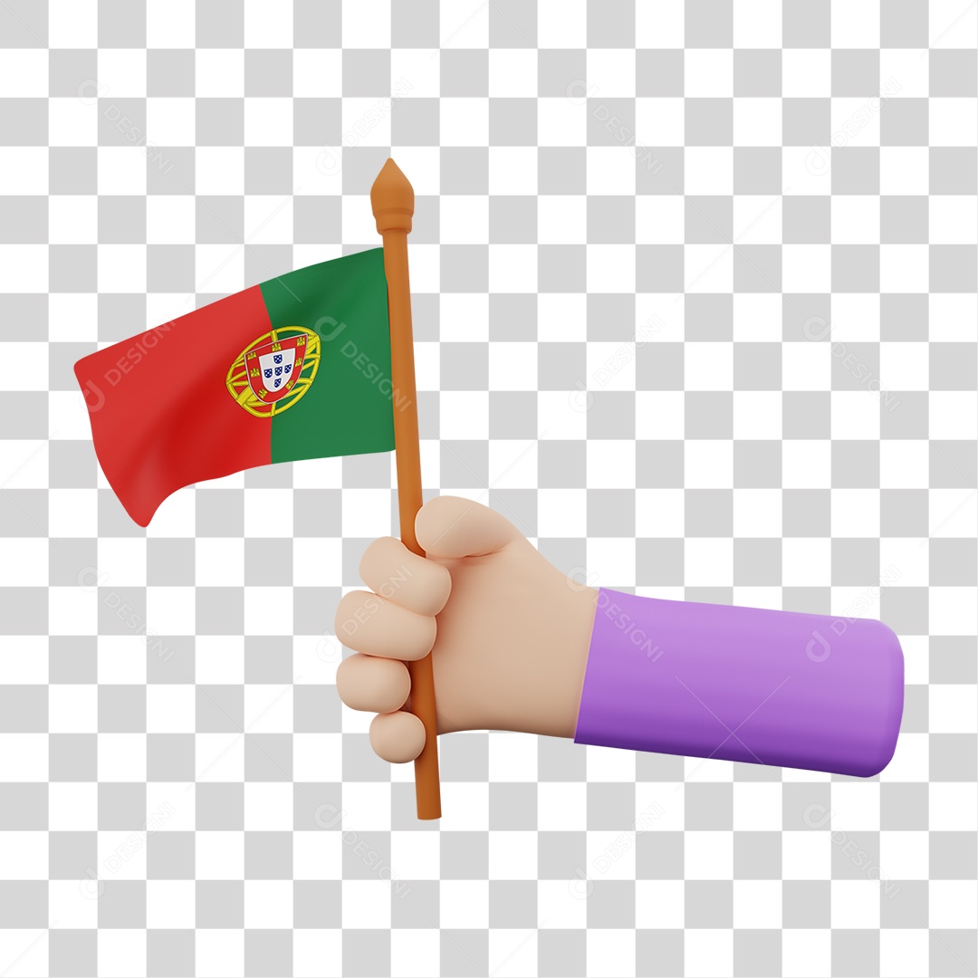 Elemento 3D Bandeira  Portugal para Composição PNG Transparente