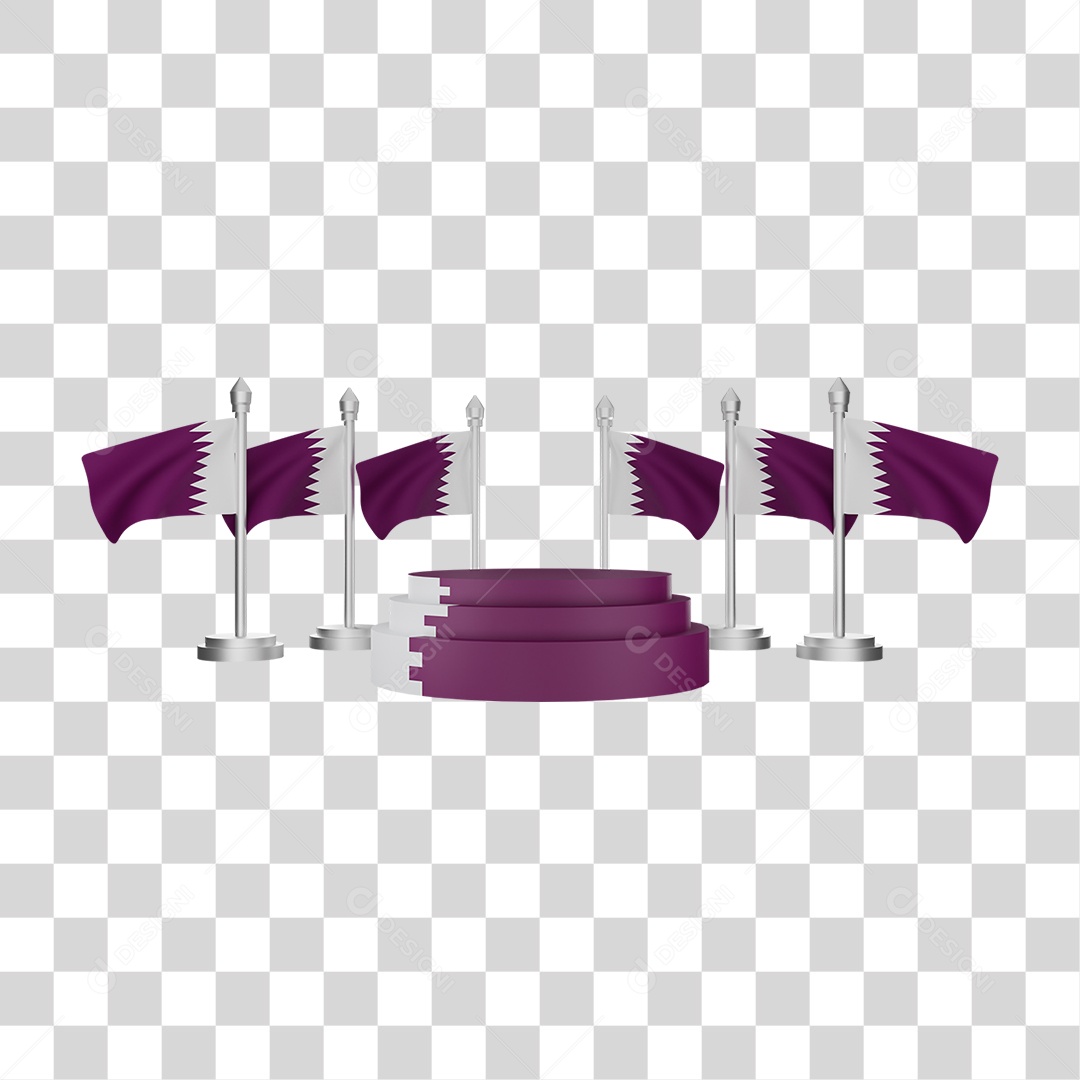 Elemento 3D Bandeira  Catar para Composição PNG Transparente