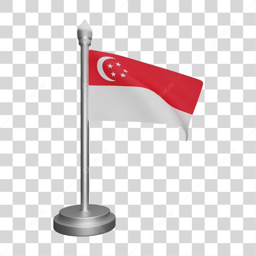Elemento 3D Bandeira  Cingapura para Composição PNG Transparente