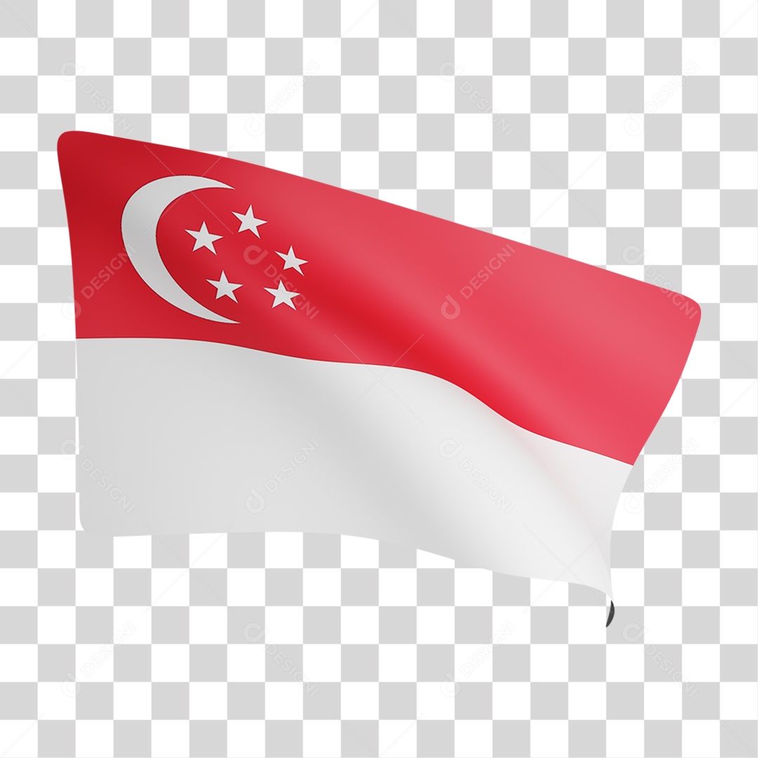 Elemento 3D Bandeira  Cingapura para Composição PNG Transparente