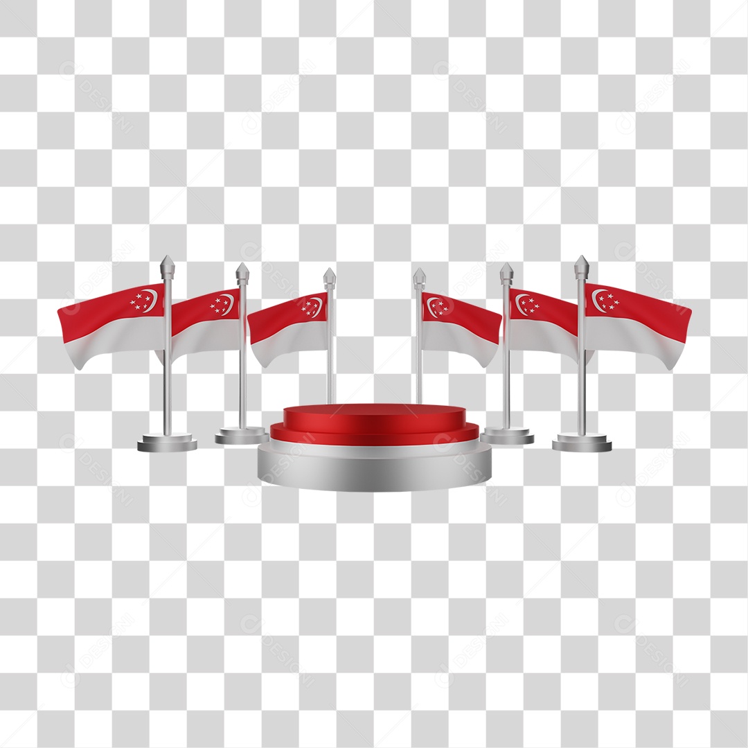 Elemento 3D Bandeira  Cingapura para Composição PNG Transparente