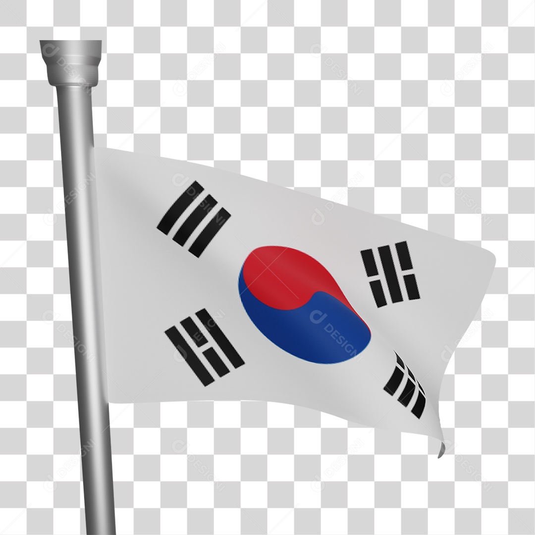 Elemento 3D Bandeira  Coréia para Composição PNG Transparente