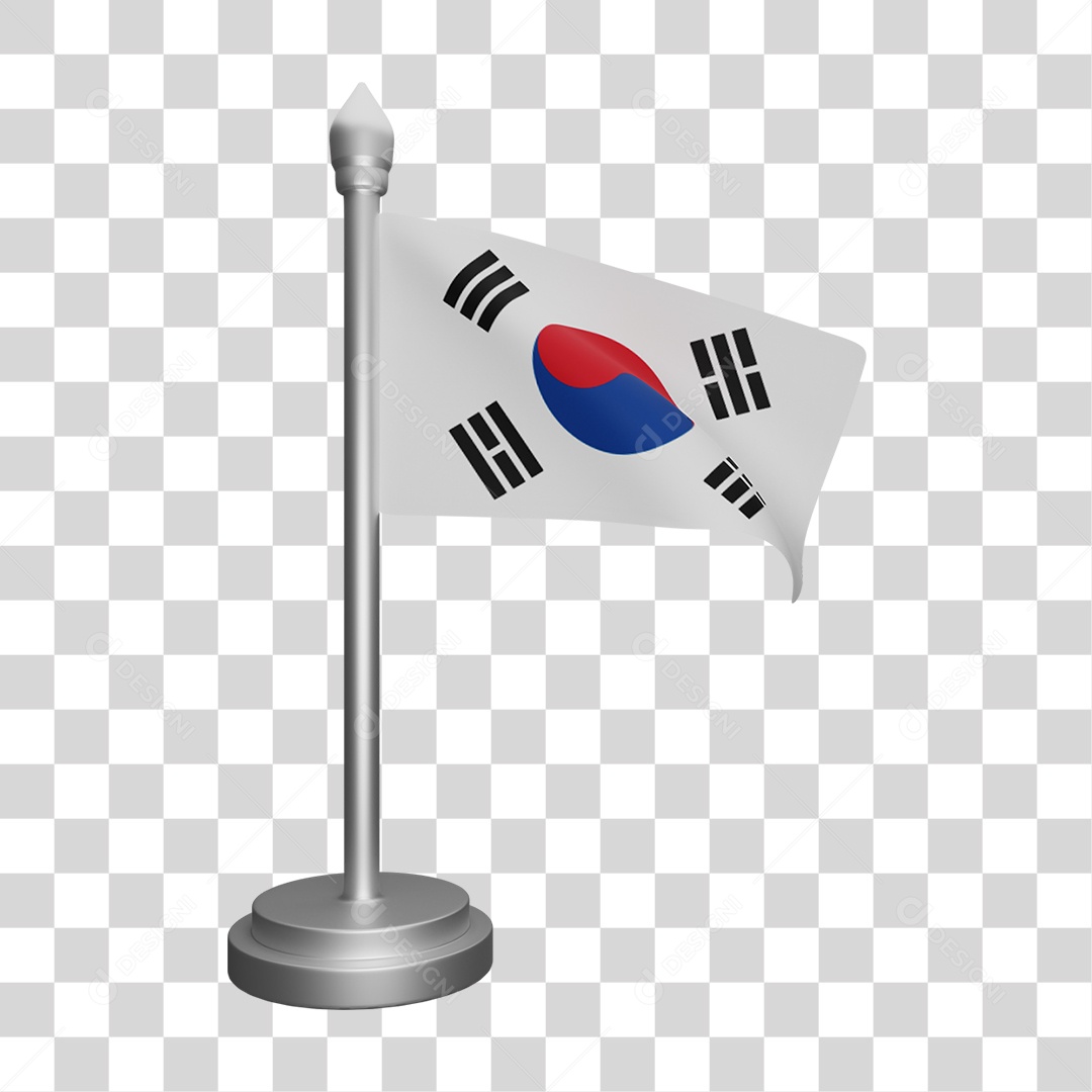 Elemento 3D Bandeira  Coréia para Composição PNG Transparente