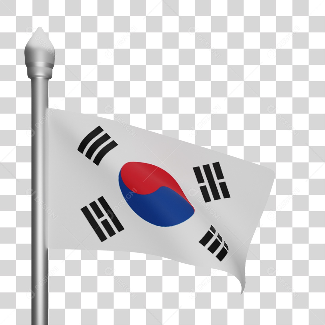 Elemento 3D Bandeira  Coréia para Composição PNG Transparente