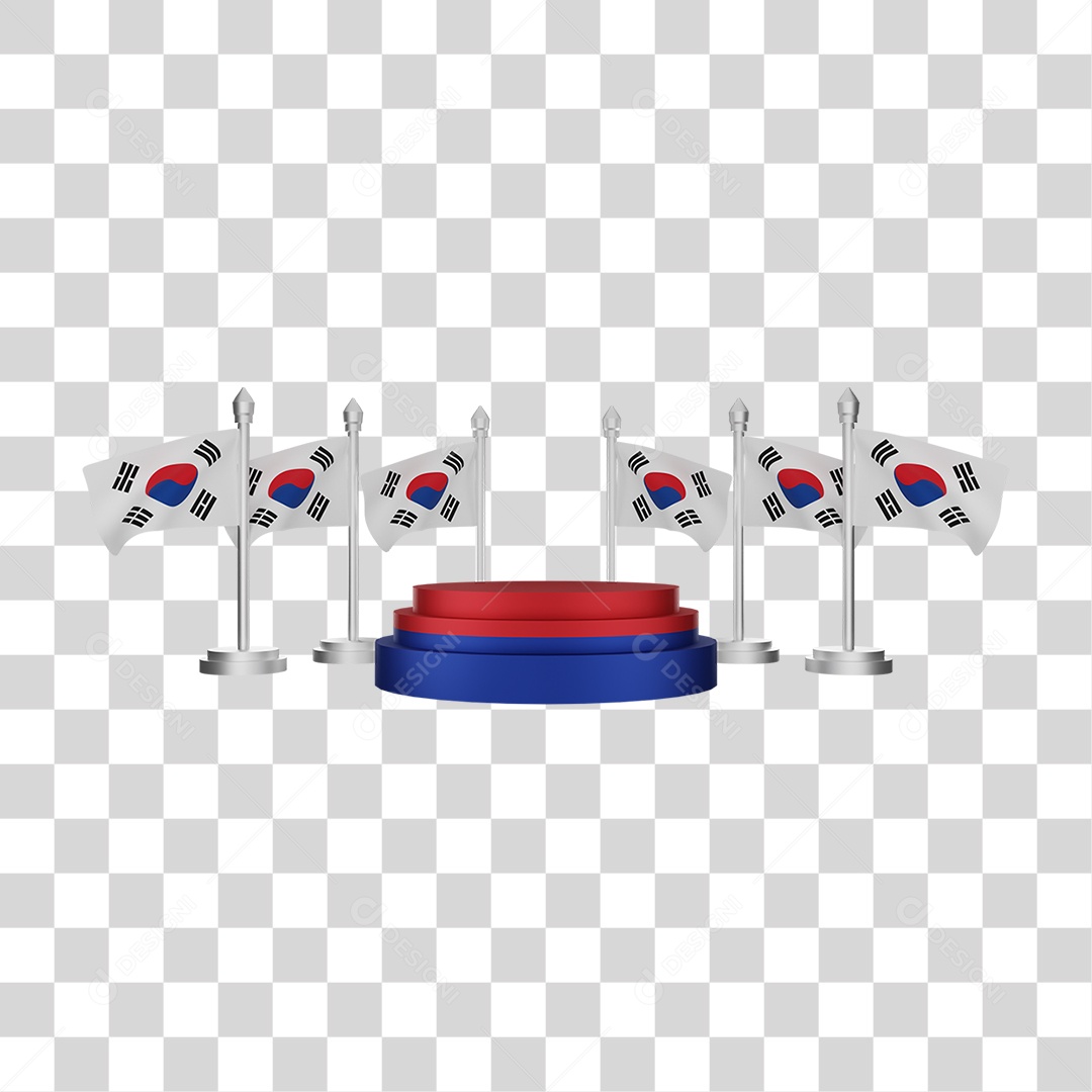 Elemento 3D Bandeira  Coréia para Composição PNG Transparente