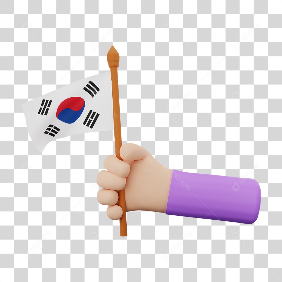 Elemento 3D Bandeira  Coréia para Composição PNG Transparente