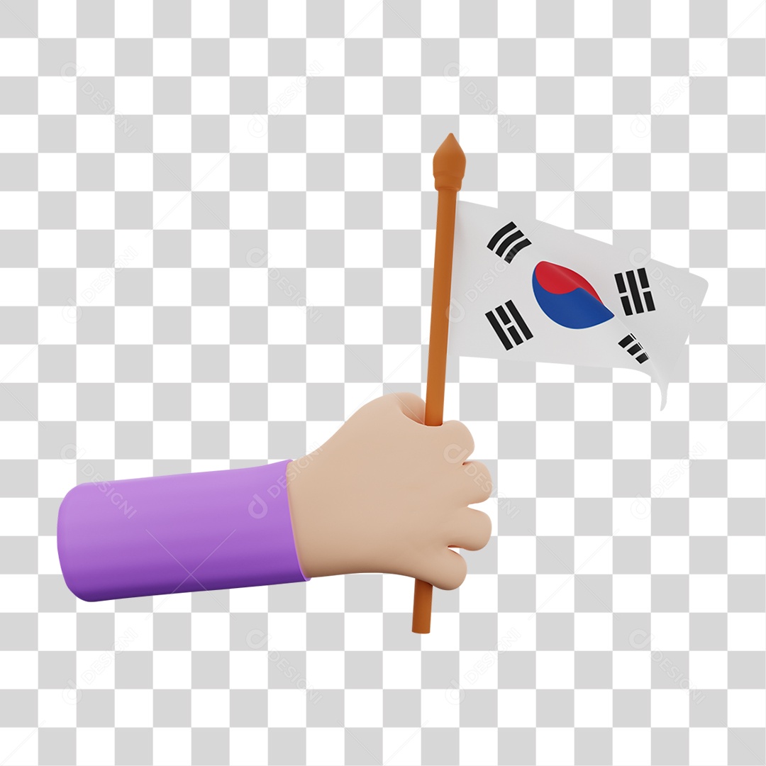 Elemento 3D Bandeira  Coréia para Composição PNG Transparente