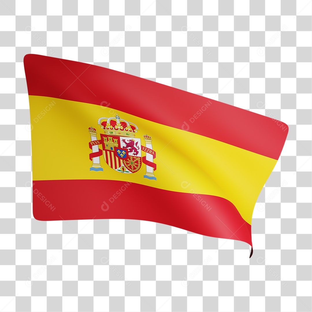 Elemento 3D Bandeira  Espanha para Composição PNG Transparente