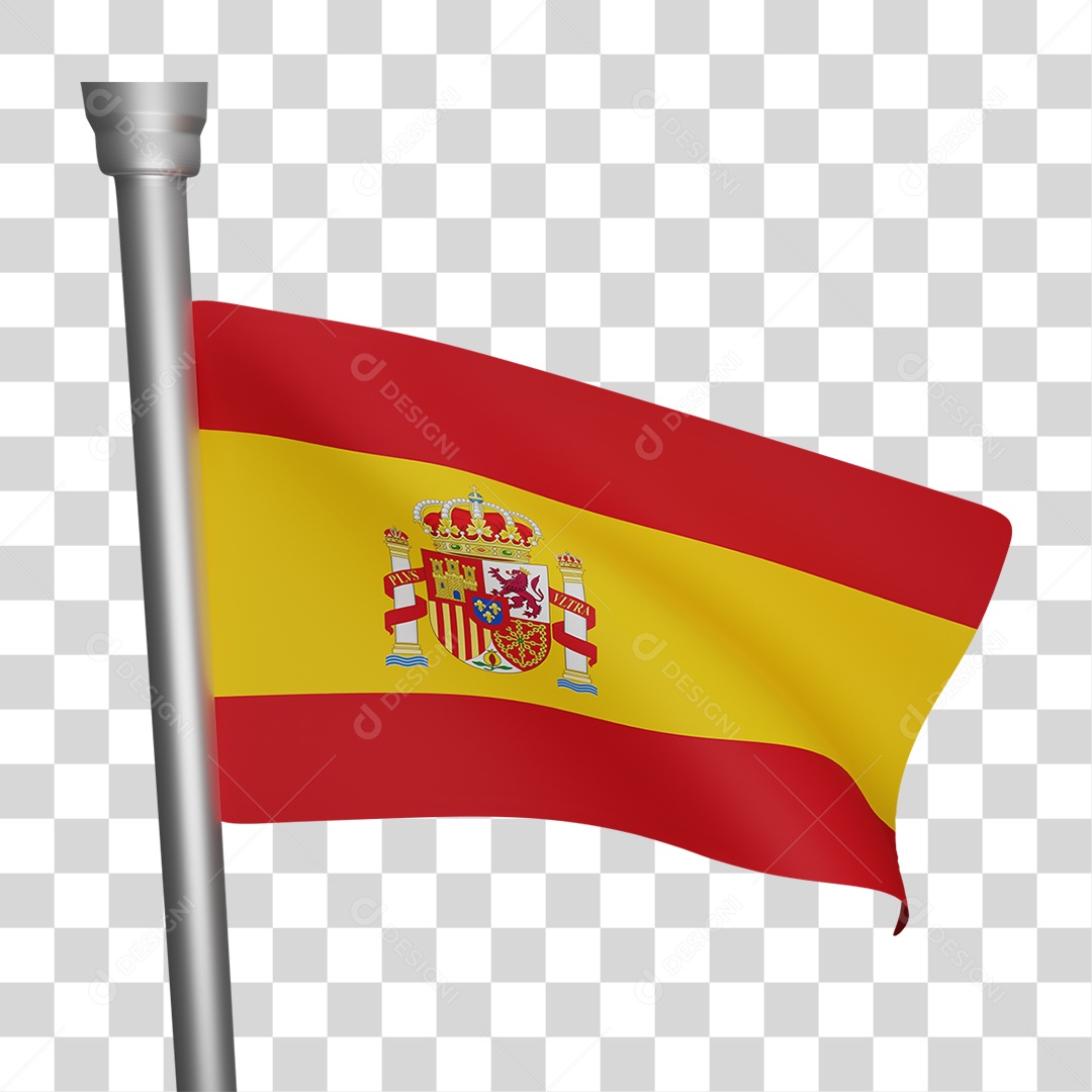 Elemento 3D Bandeira  Espanha para Composição PNG Transparente