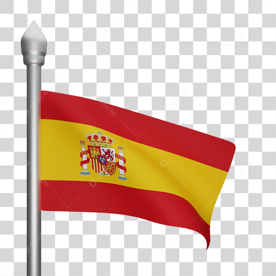 Elemento 3D Bandeira  Espanha para Composição PNG Transparente