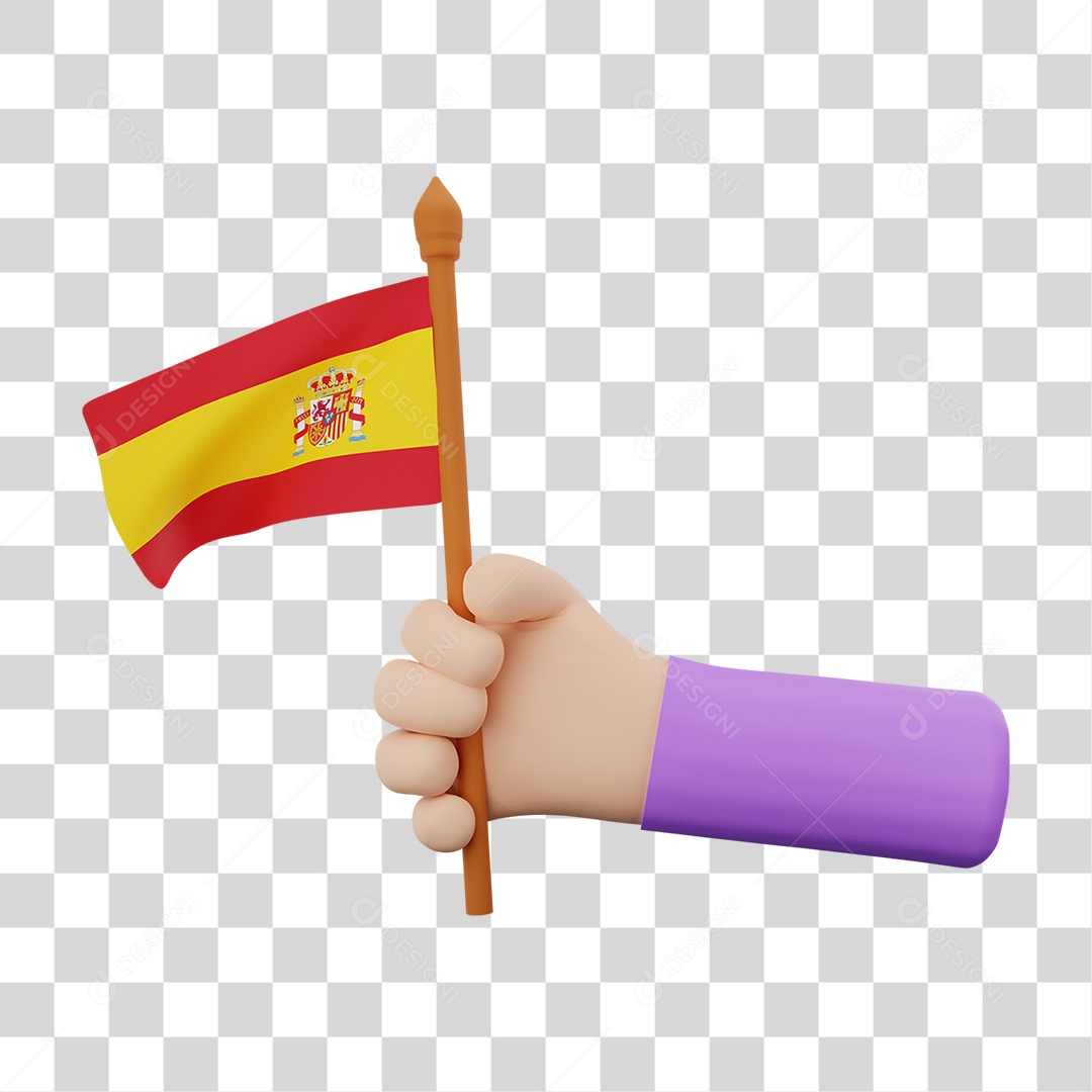 Elemento 3D Bandeira  Espanha para Composição PNG Transparente