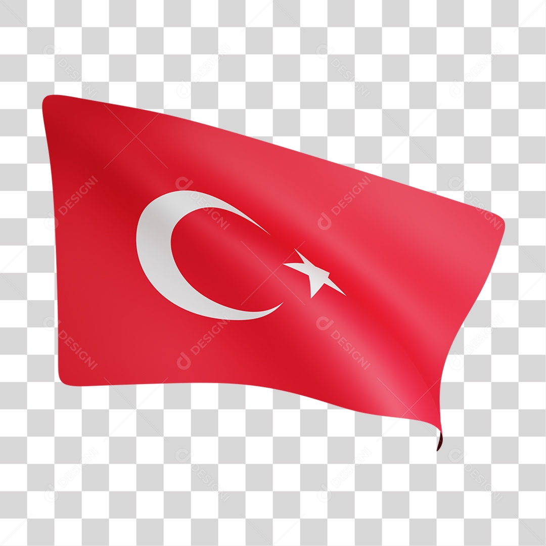 Elemento 3D Bandeira Turquia para Composição PNG Transparente