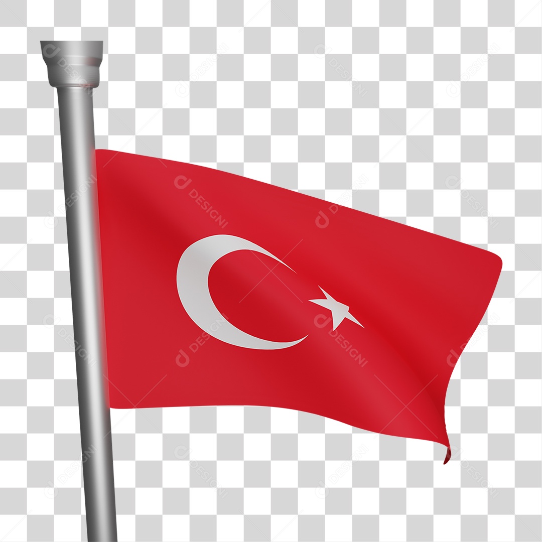 Elemento 3D Bandeira Turquia para Composição PNG Transparente