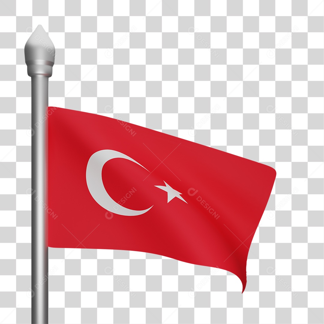 Elemento 3D Bandeira Turquia para Composição PNG Transparente