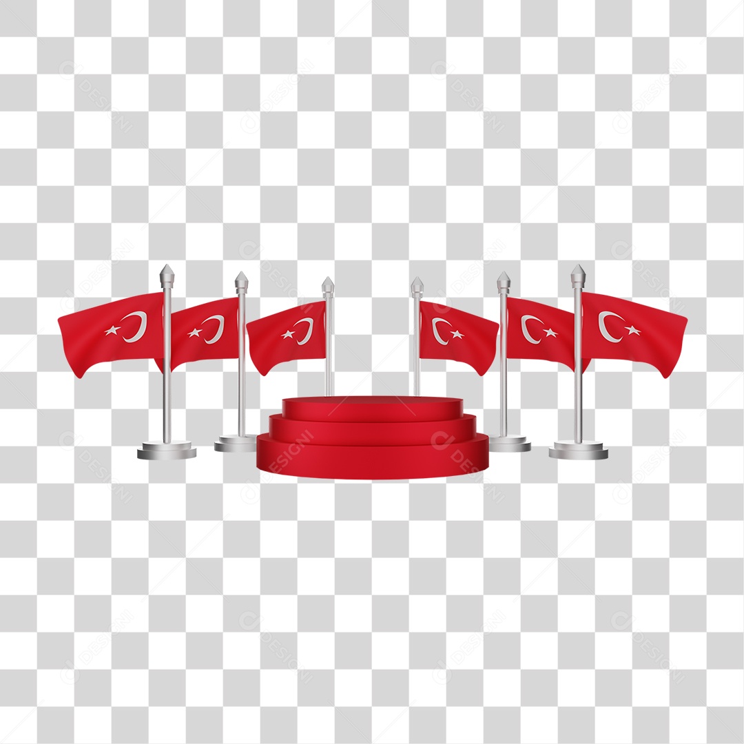 Elemento 3D Bandeira Turquia para Composição PNG Transparente