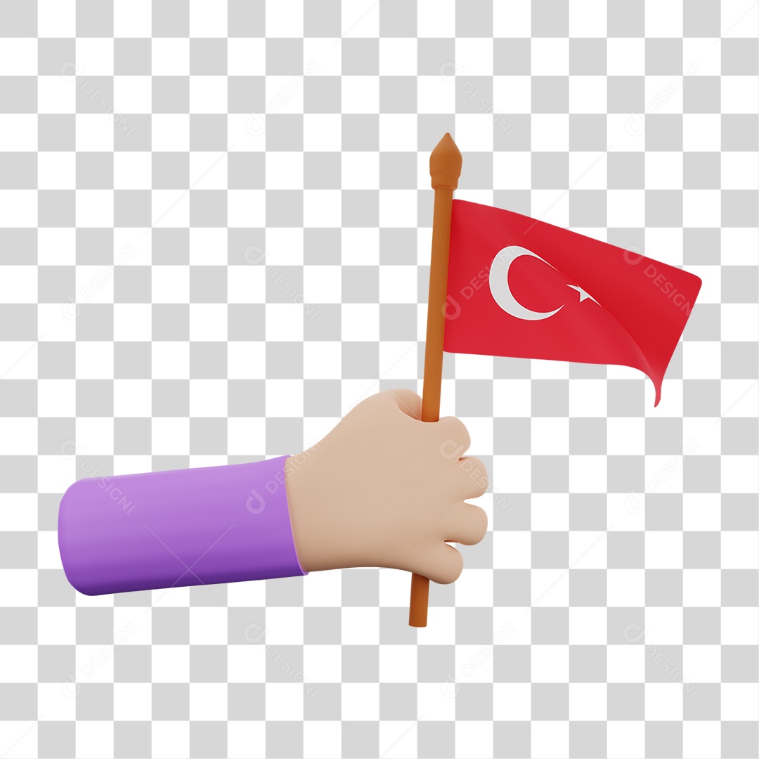 Elemento 3D Bandeira Turquia para Composição PNG Transparente