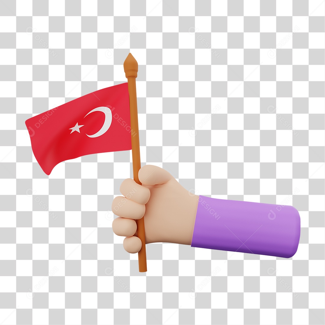 Elemento 3D Bandeira Turquia para Composição PNG Transparente