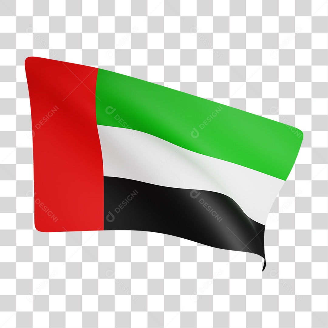 Elemento 3D Bandeira Emirados Árabes Unidos para Composição PNG Transparente