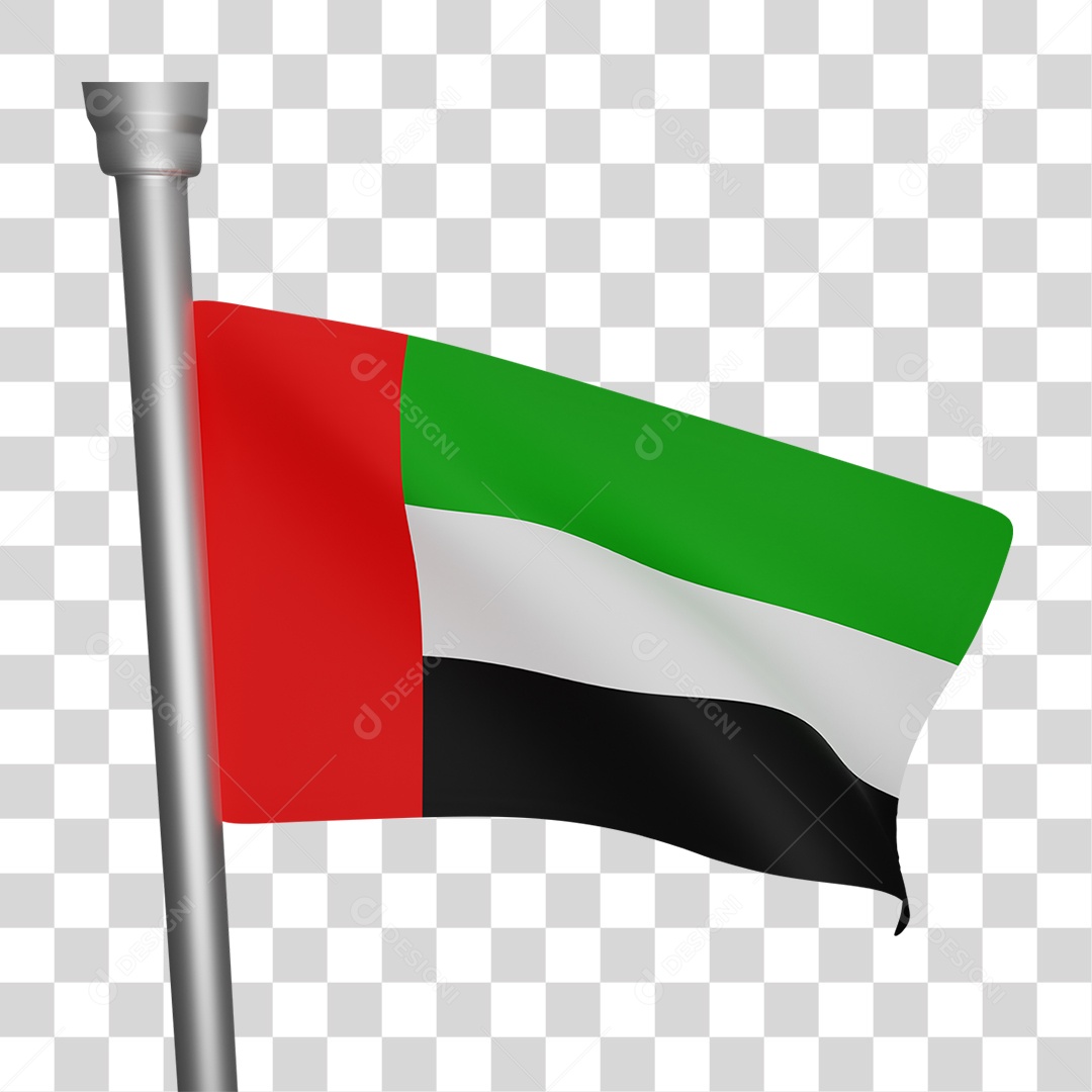 Elemento 3D Bandeira Emirados Árabes Unidos para Composição PNG Transparente