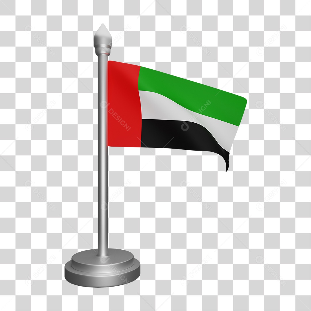 Elemento 3D Bandeira Emirados Árabes Unidos para Composição PNG Transparente