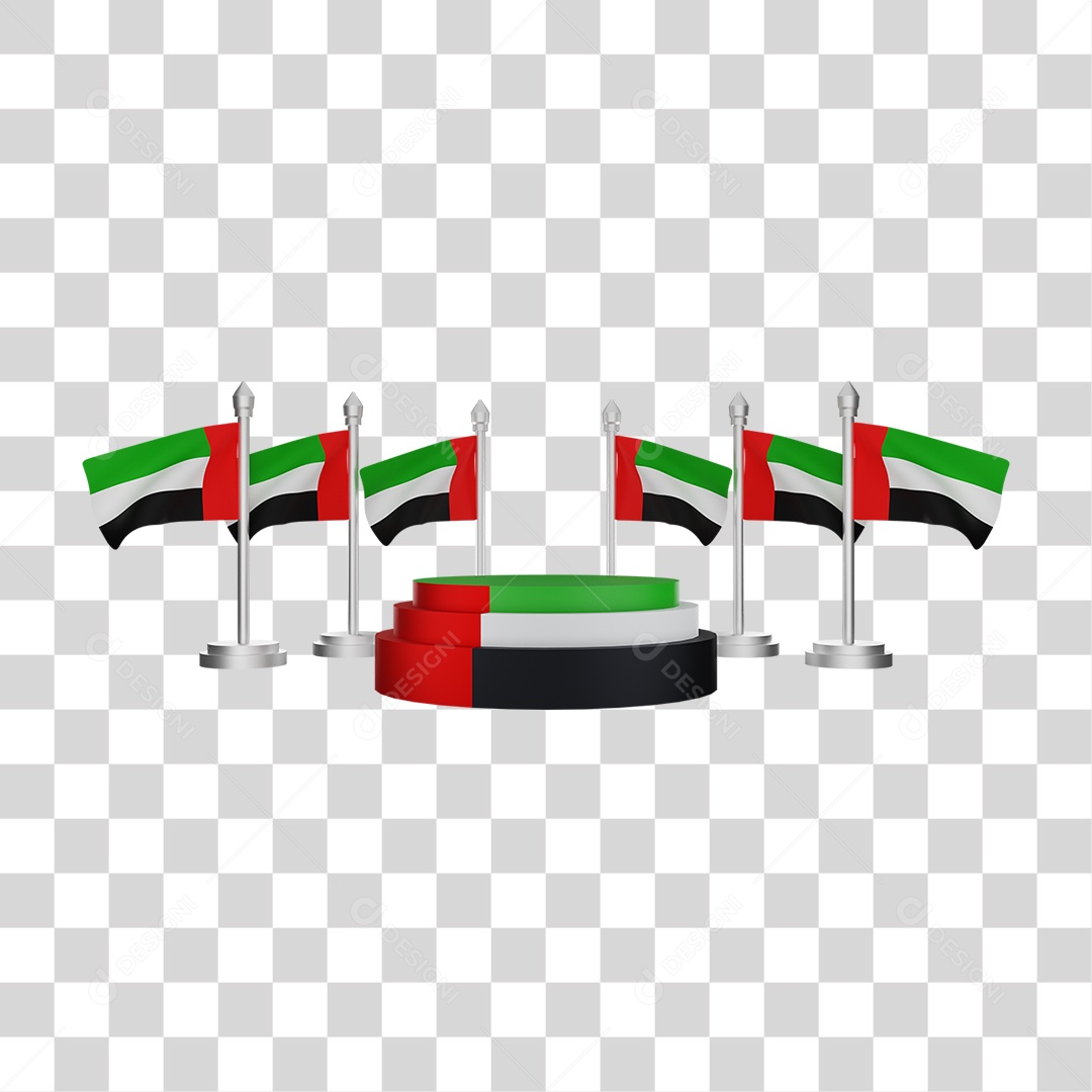 Elemento 3D Bandeira Emirados Árabes Unidos para Composição PNG Transparente