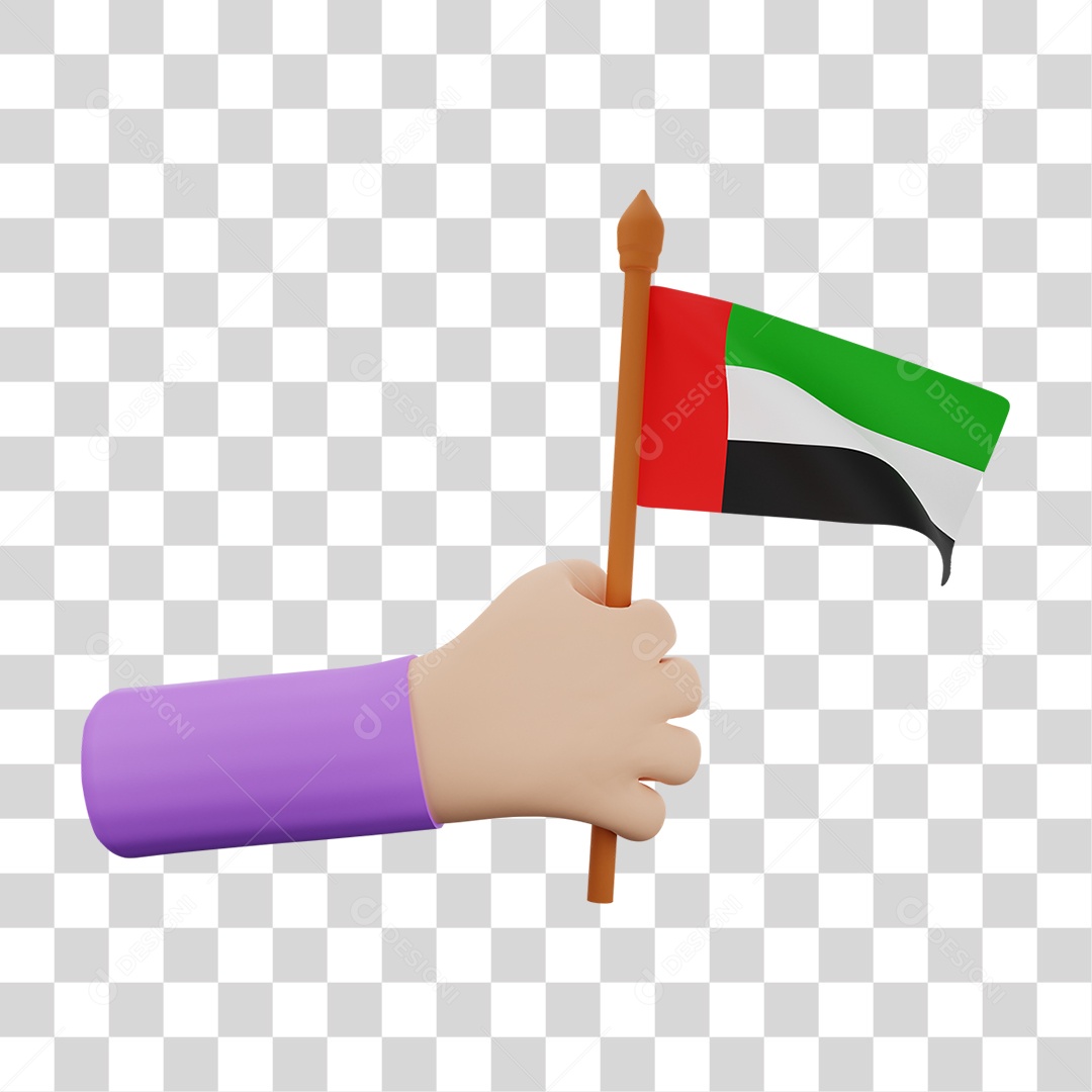 Elemento 3D Bandeira Emirados Árabes Unidos para Composição PNG Transparente