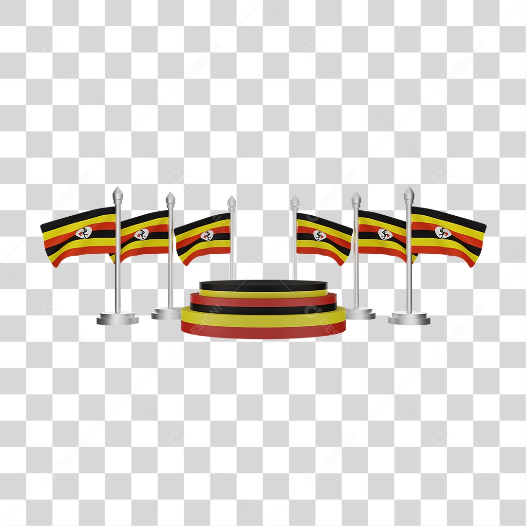 Elemento 3D Bandeira uganda para Composição PNG Transparente