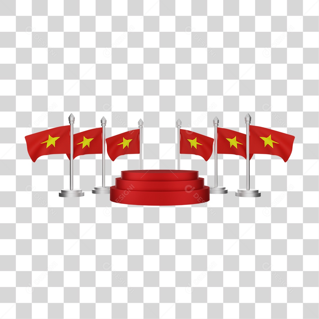 Elemento 3D Bandeira Vietnã para Composição PNG Transparente