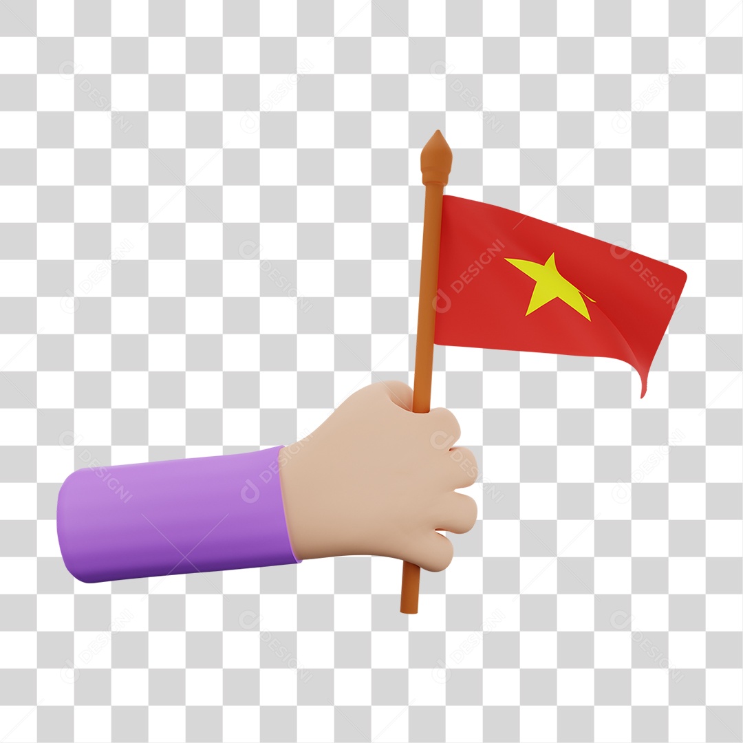 Elemento 3D Bandeira Vietnã para Composição PNG Transparente