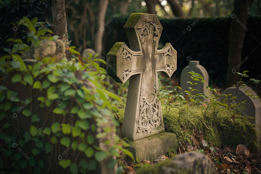 Cruz de metal enferrujado em um deserto rochoso, com o pôr do sol no horizonte criando uma luz laranja quente e longas sombras. A imagem deve parecer nostálgica e melancólica, com uma sensação de desolação.