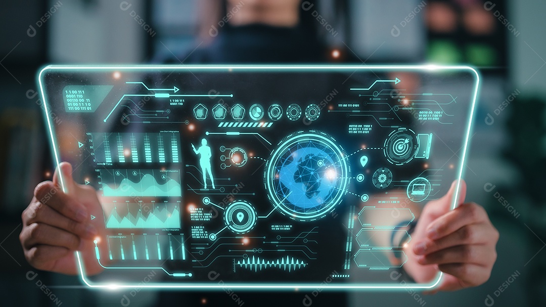 Conceito de interface de usuário futurista. GUI de interface gráfica do usuário na tela de interface virtual futurista. Cabeça para cima Display HUD. Internet das Coisas.