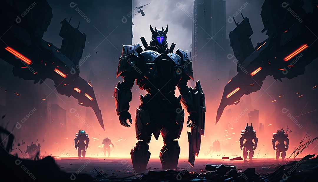 grupo de soldados alienígenas invadindo a cidade, cyberpunk