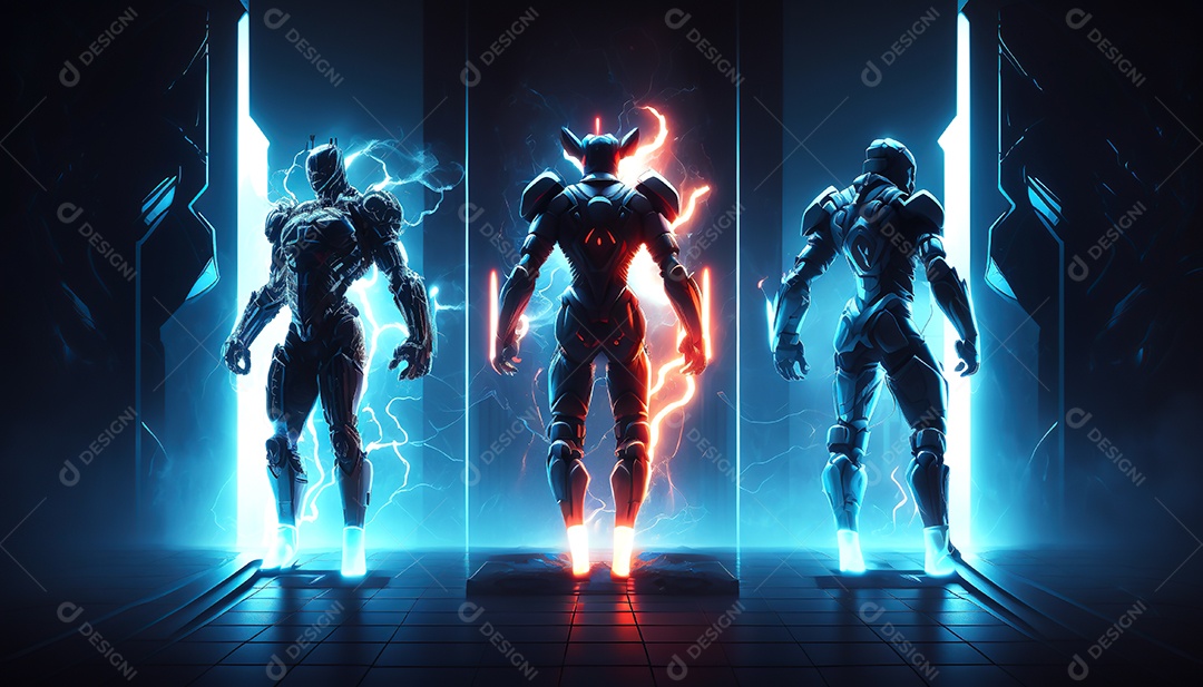 Cyberpunk, equipe de heróis lutando contra a inovação em uma cidade futurista.