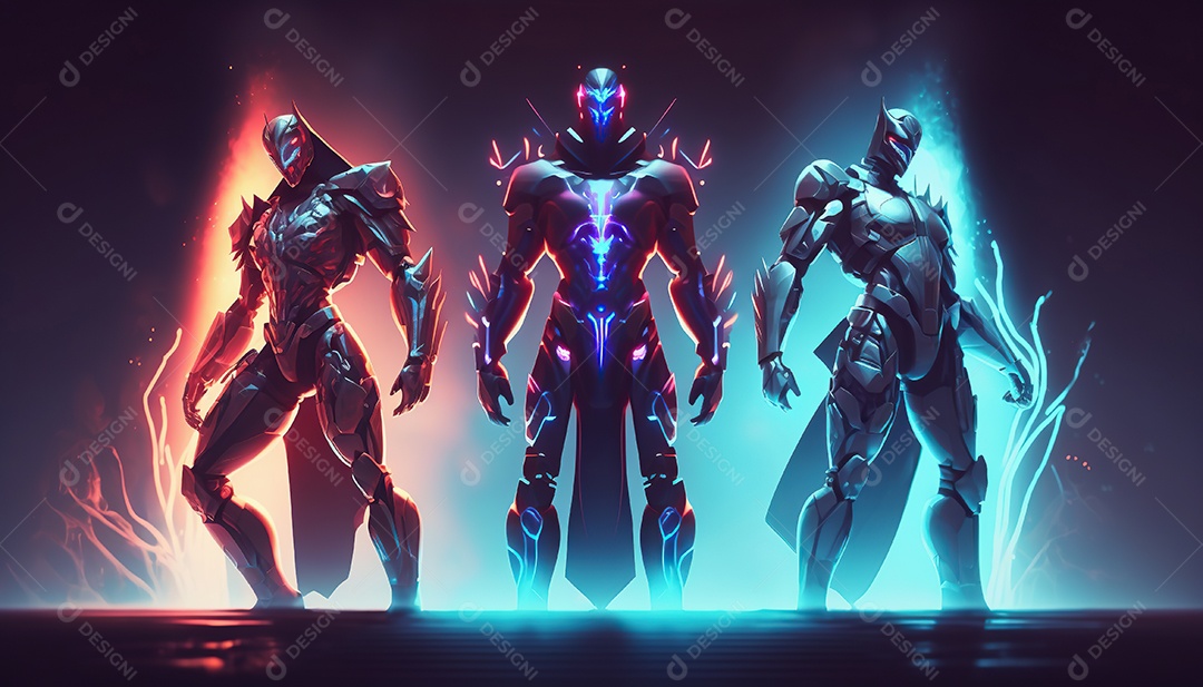 Cyberpunk, equipe de heróis lutando contra a inovação em uma cidade futurista.