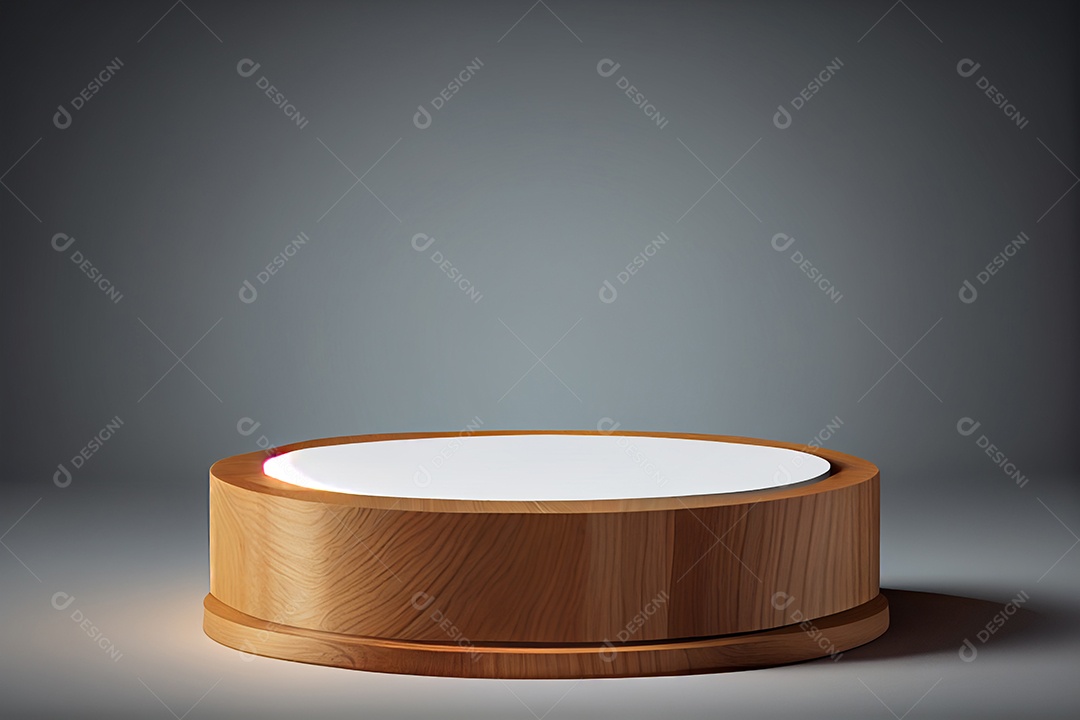 Pódio madeira em fundo escuro