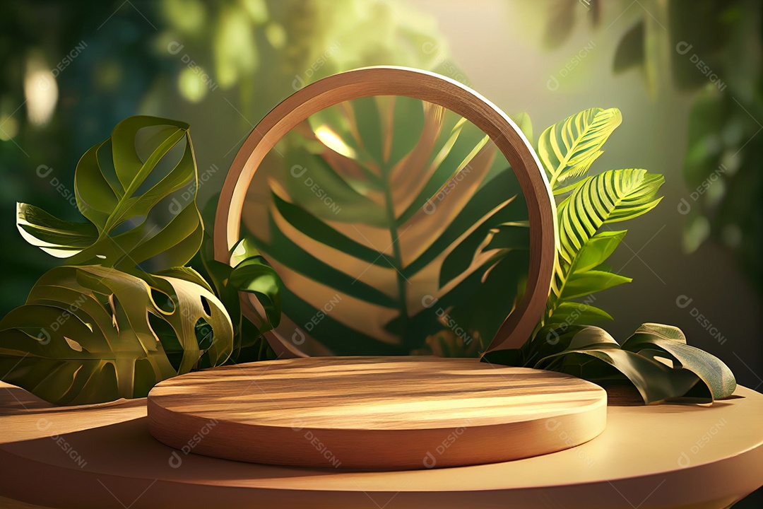 Cenário pódio em floresta verde