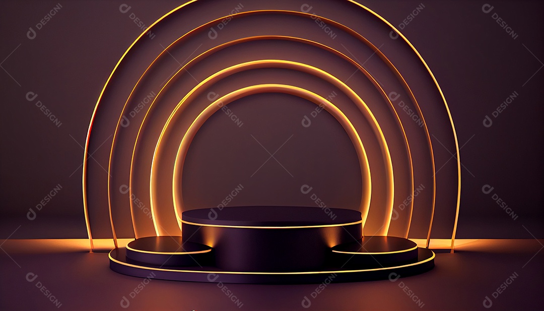 Cenário pódio escuro com luzes neon