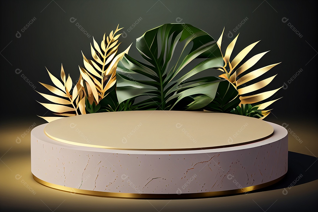 Pódio branco com detalhes dourado