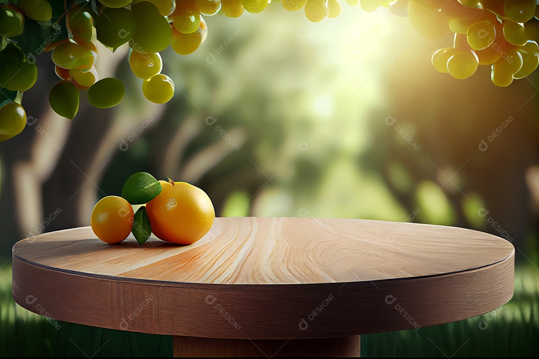 Pódio madeira com laranjas colhidas