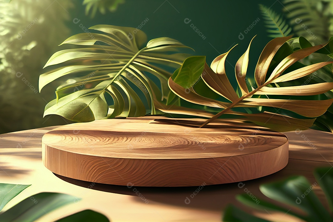 Pódio com folhas verdes