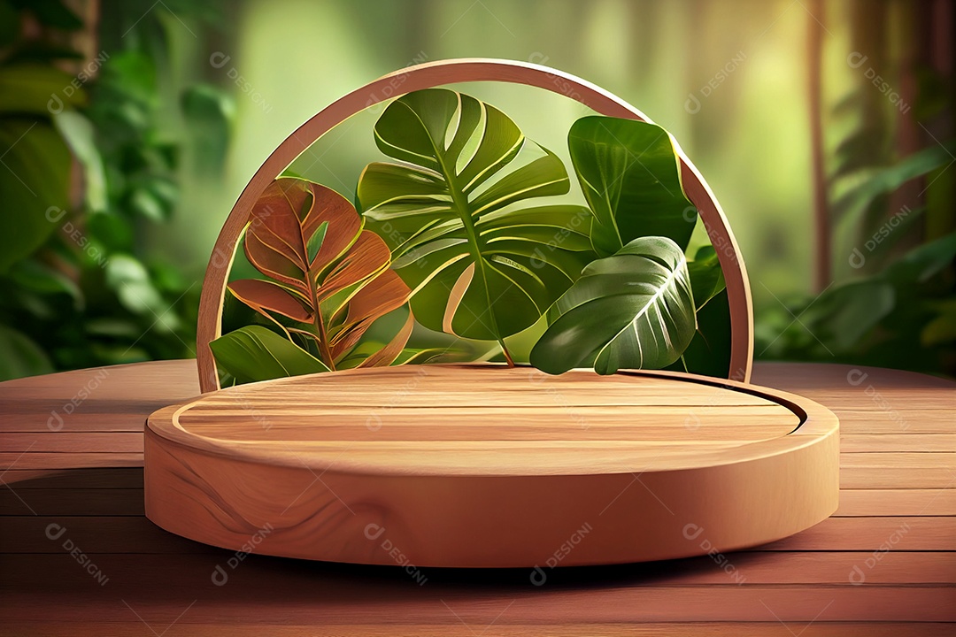 Pódio com folhas verdes