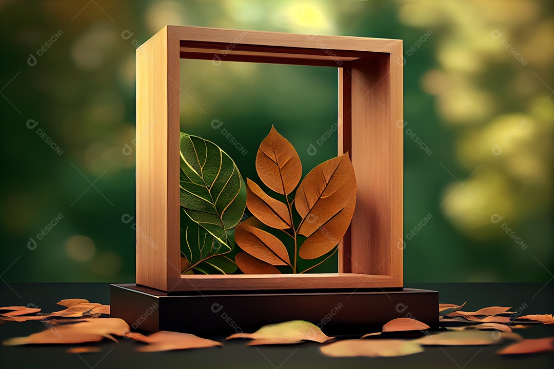 Pódio com folhas verdes