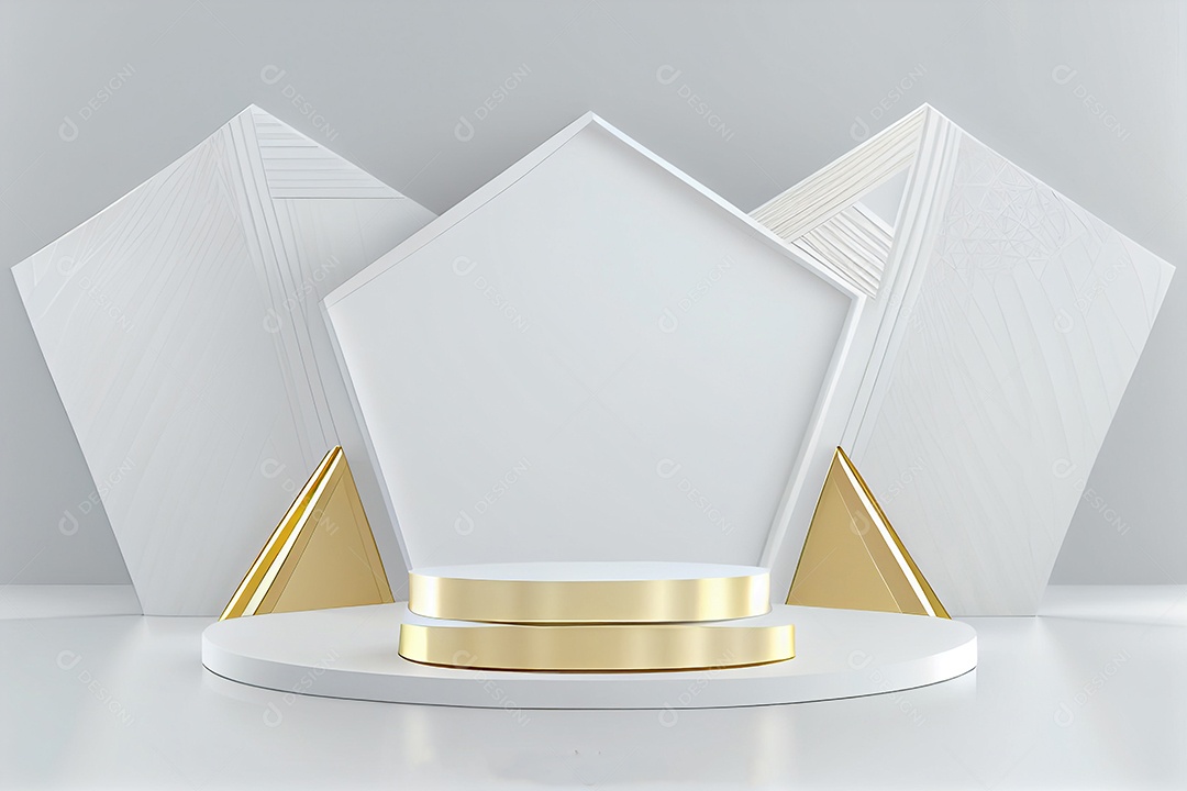 Pódio branco com detalhes dourado