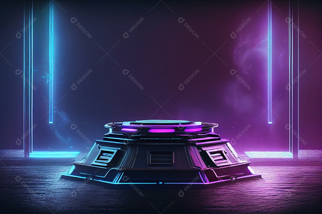 Cenário pódio com luzes neon