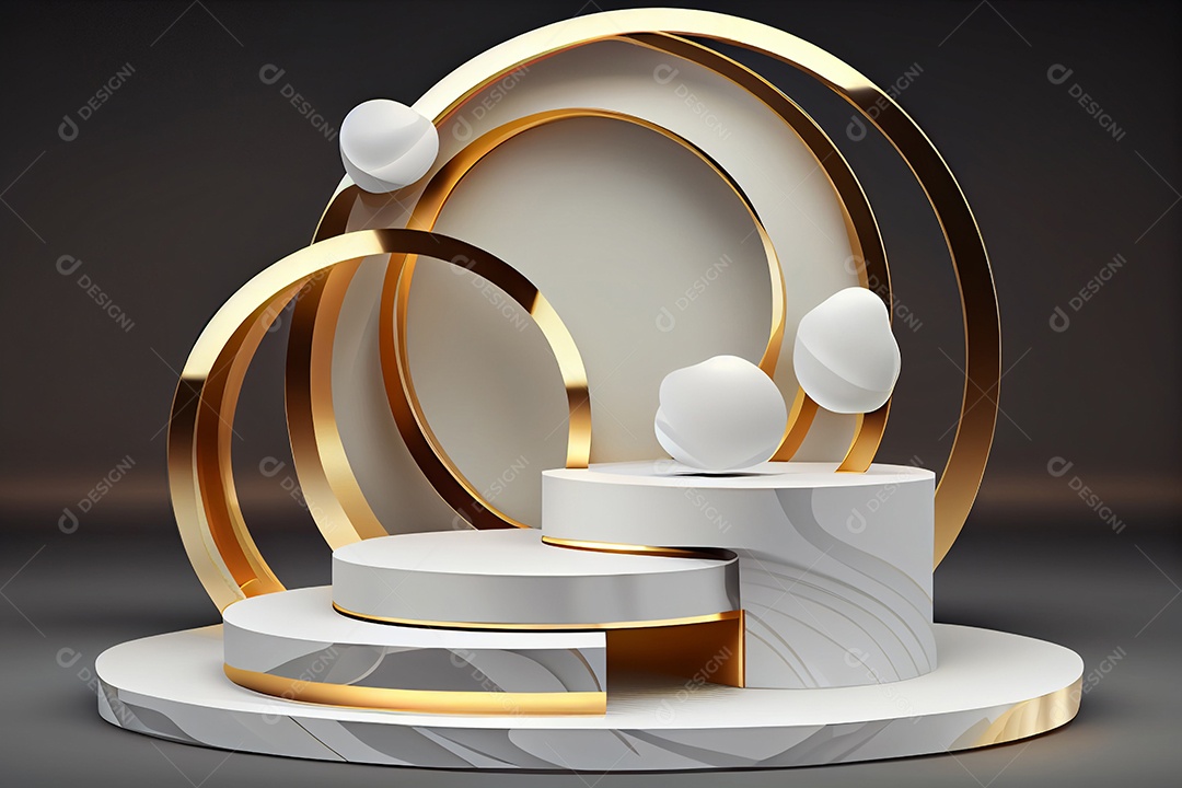 Cenário pódio mármore branco com dourado