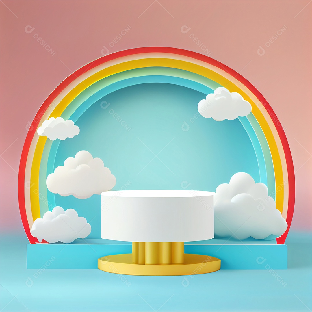 Cenário pódio com arco íris